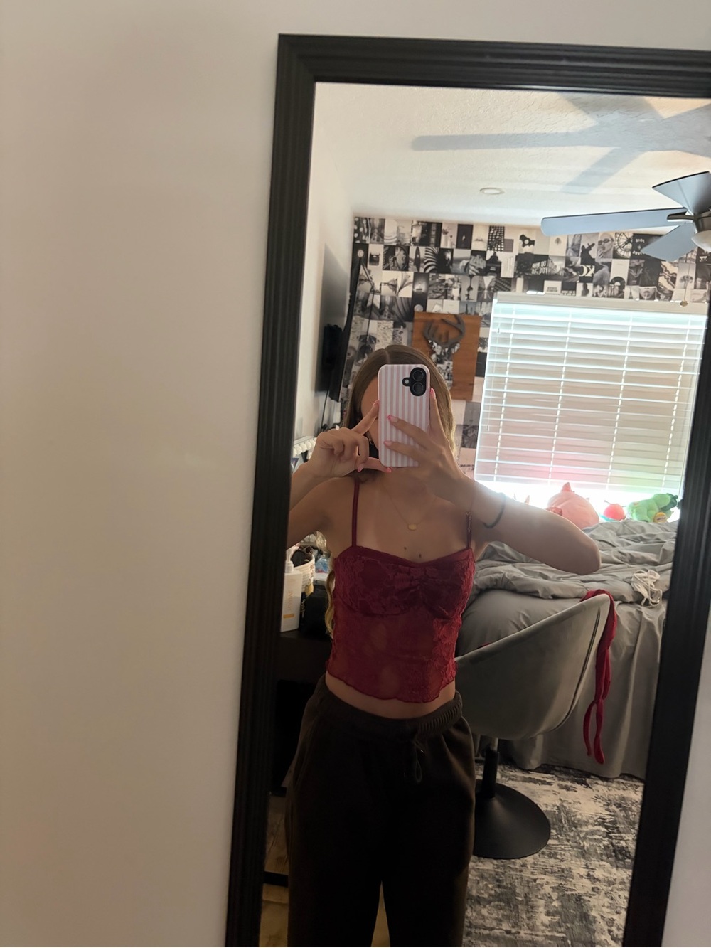 SHEIN Burgundy Lace Cami Tank Top